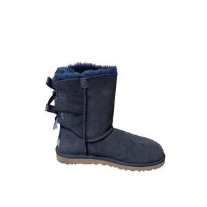UGG Bailey Bow II Womens 9 Navy Blue Suede Twin Bow Sheepskin Winter Boots